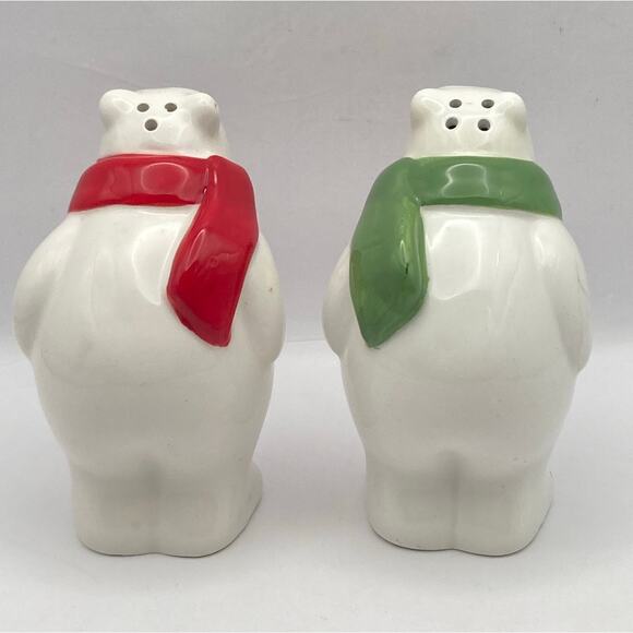 Vintage Coca-Cola Bears Salt and Pepper Shakers White Red Green 3" Tall - Picture 5 of 9